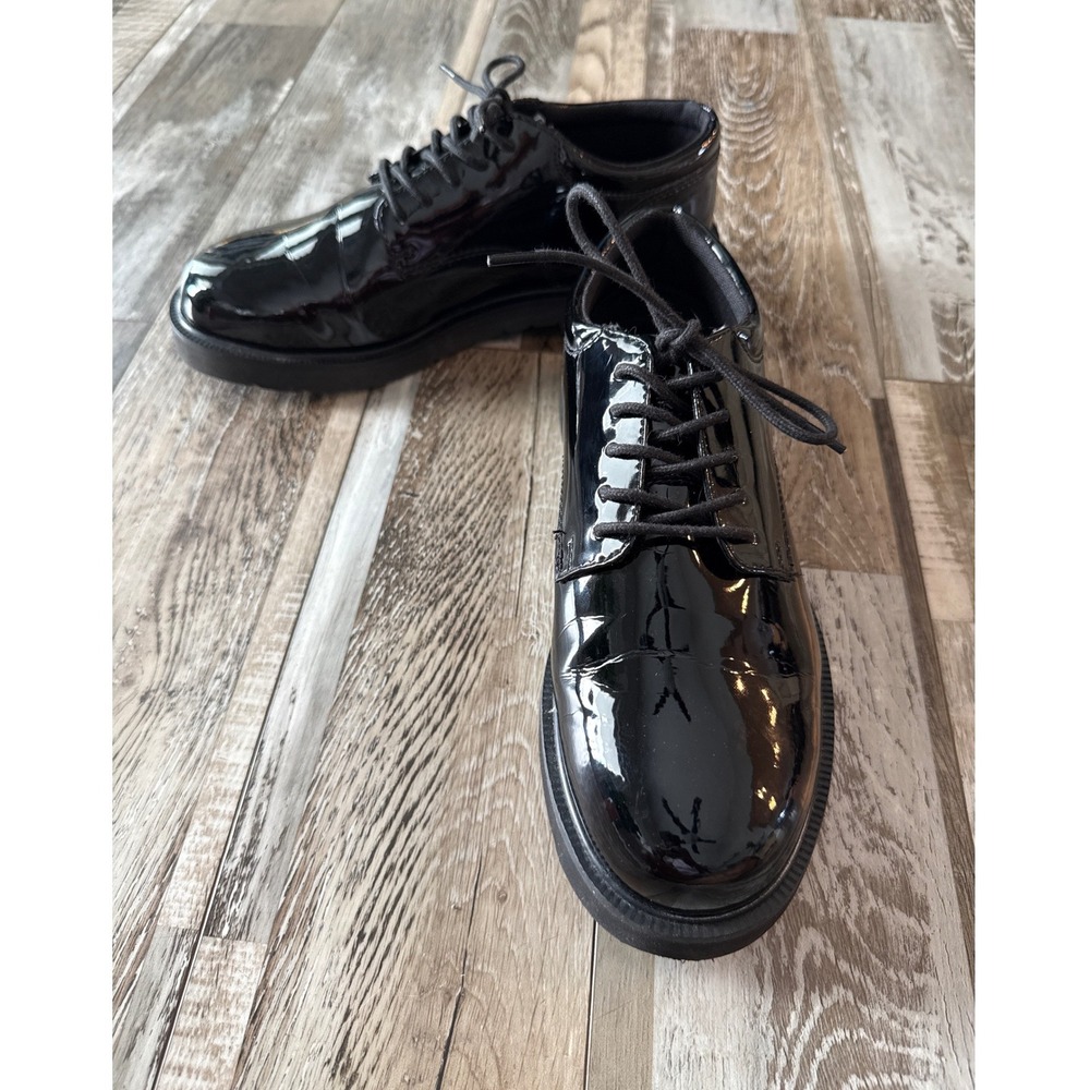 Bates Womens High Gloss Duty Oxford Shoes Sz 9 Black Patent Leather Uniform Lace